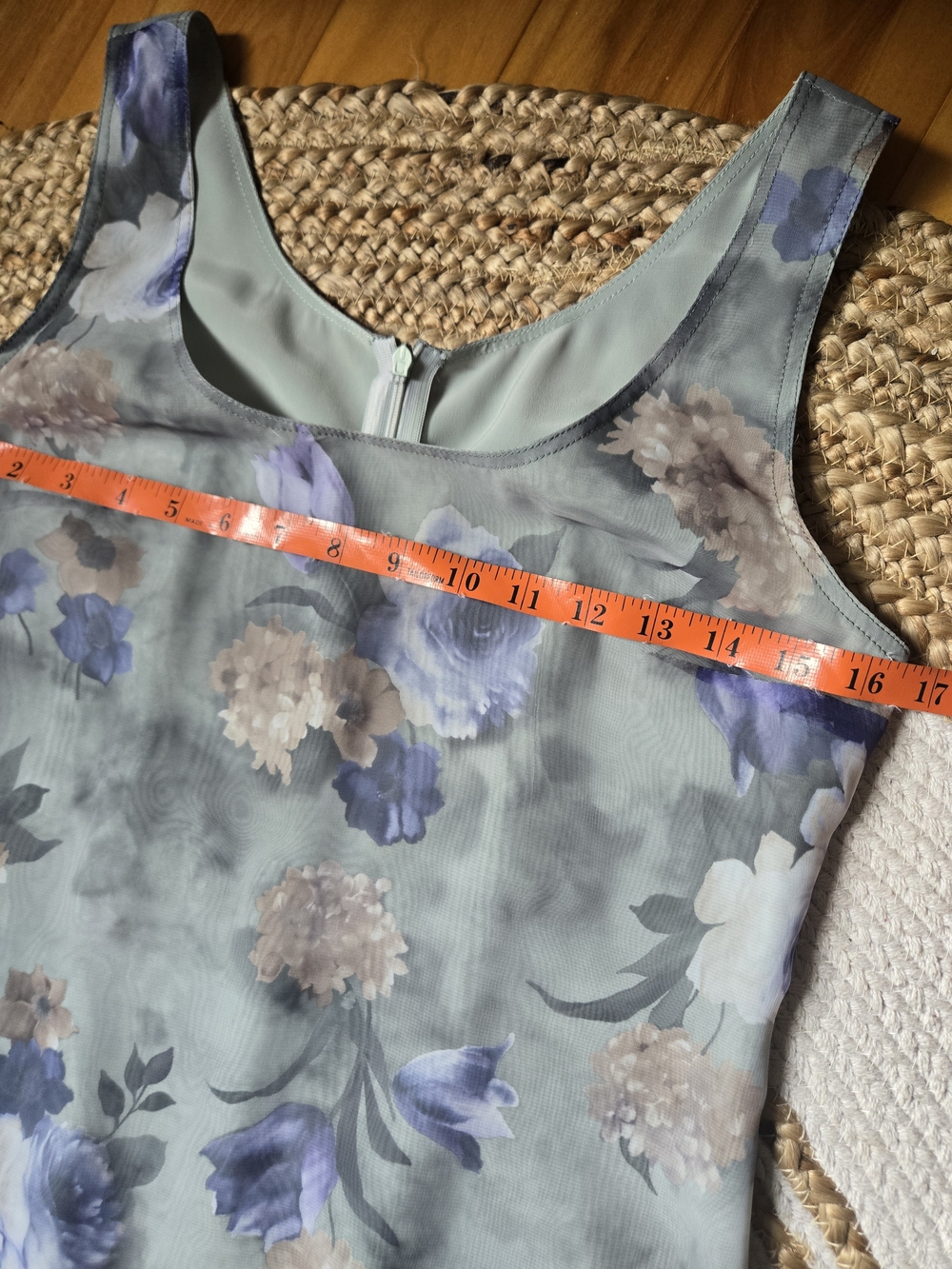 Vintage 90s Scoop-Neck Floral Maxi Dress Sage Blue Whimsigoth Grunge Gothic S/M - Picture 10 of 16